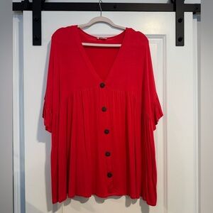 Chic Soul Bright Red Button-Front V-Neck Blouse